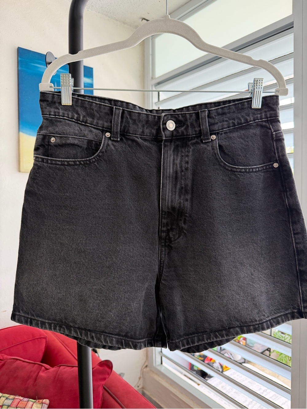 Zara Washed Black High-Rise Denim Shorts